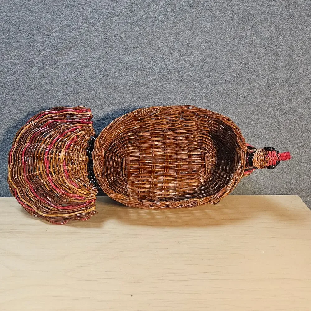 Vintage Hand-woven Wicker Turkey Basket Thanksgiving Centerpiece Decor Rustic
